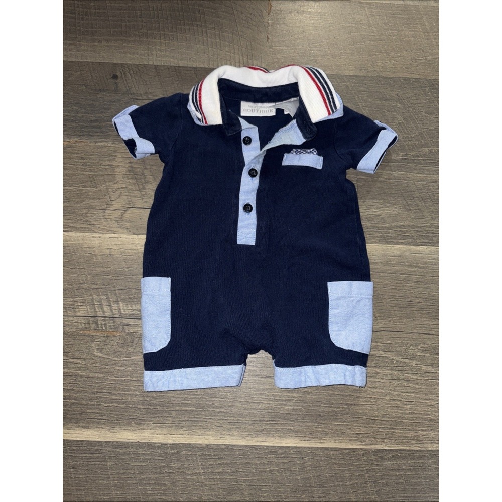 Koala Baby Boutique Boys Short Sleeve Collar Romper Jumpsuit Size 3M Navy